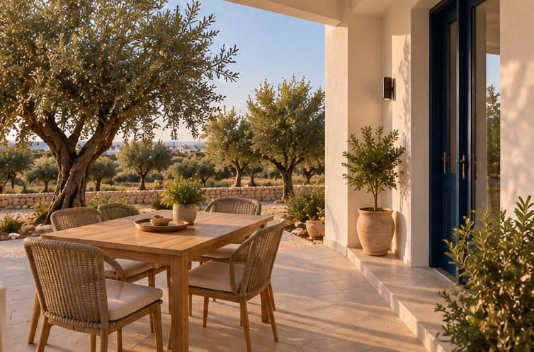 La terrasse et son olivier